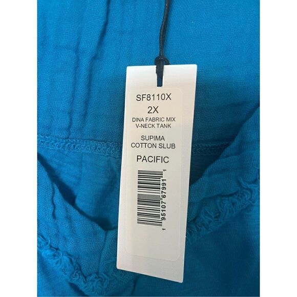 MICHAEL STARS DINA MIX V-NECK TANK-PACIFIC New - Picture 6 of 9